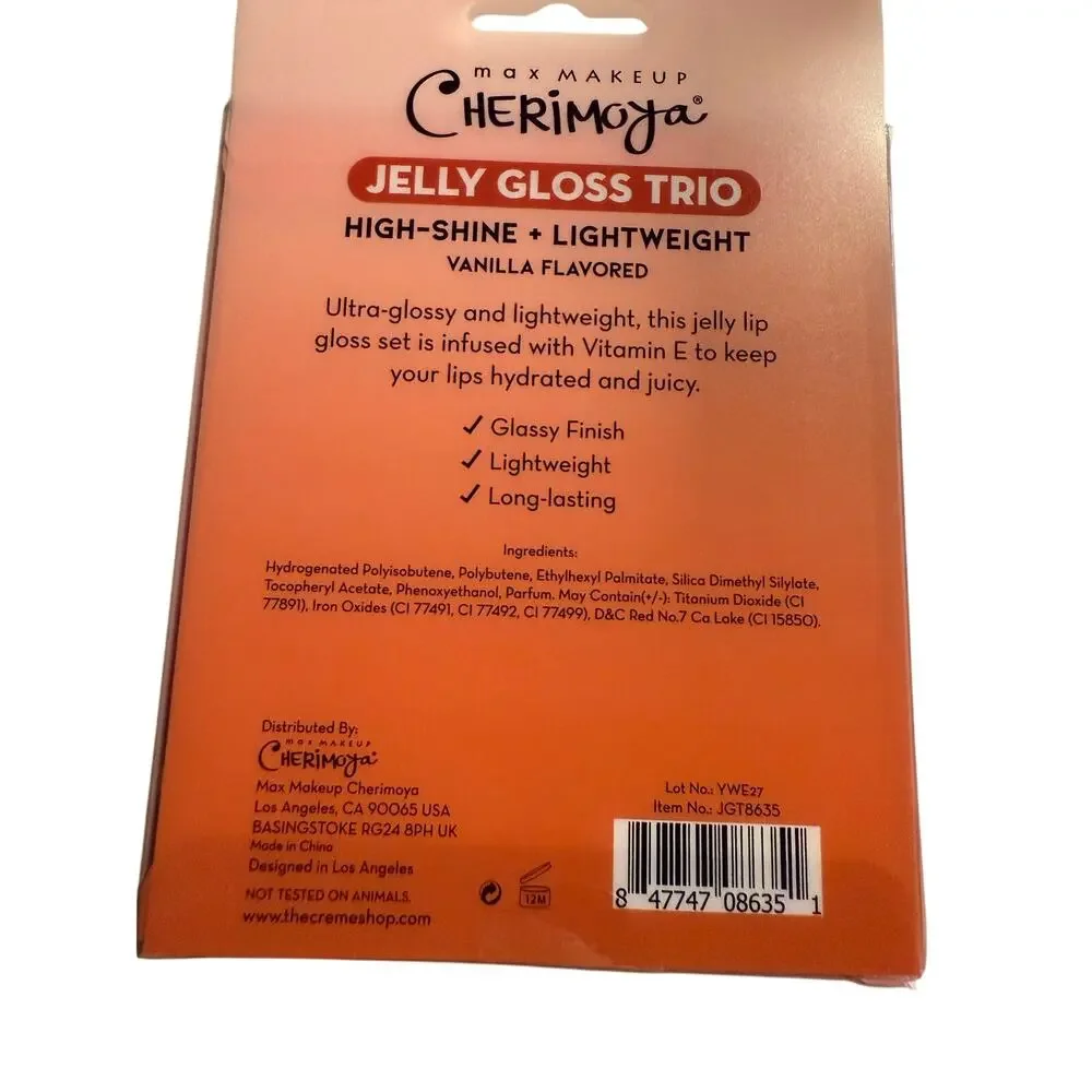 Max Makeup Cherimoya Jelly Gloss Trio, High Shine, Vanilla Flavored, NWT
